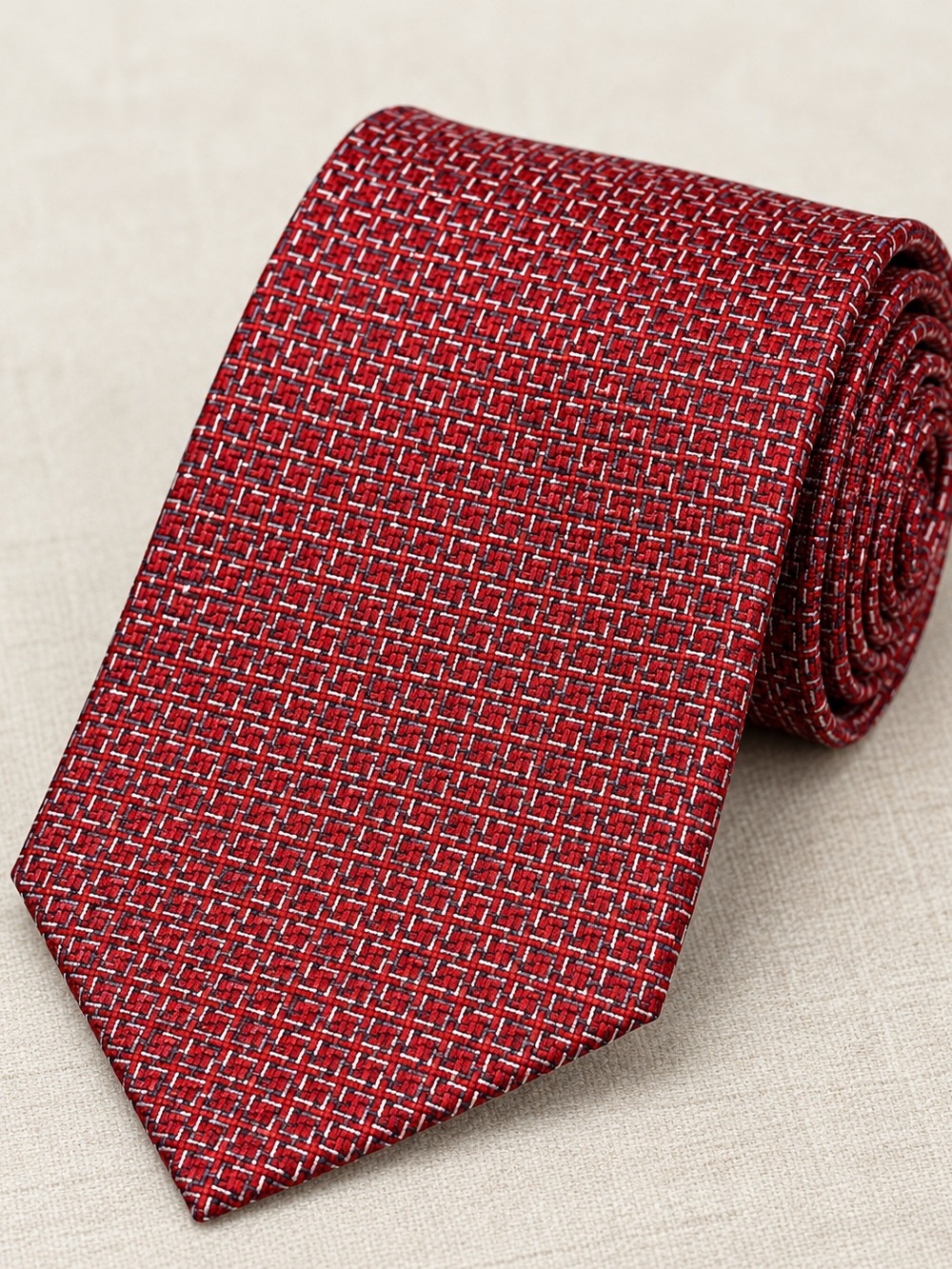 Burma Bibas Red Geometric 100% Silk Necktie Men’s Classic Woven Tie